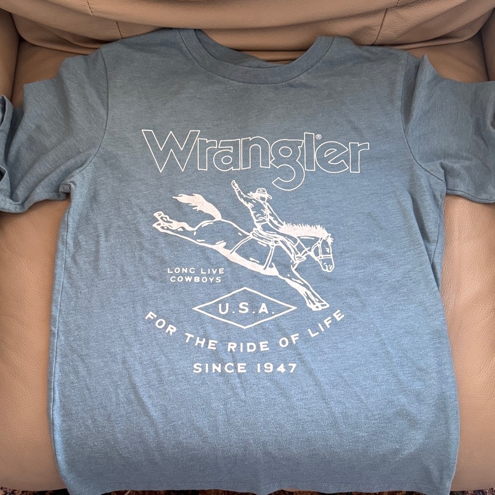 Wrangler Teal Graphic Tee with Cowboy Design
